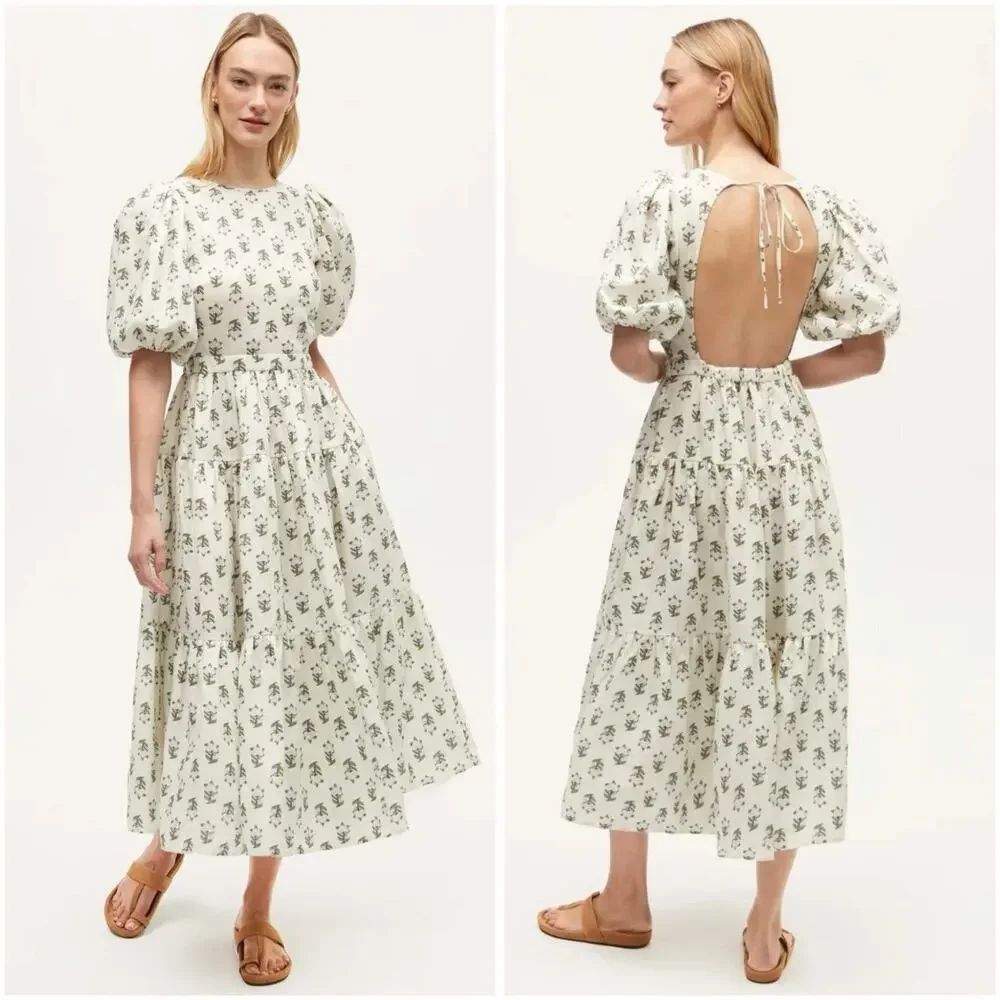 Rhode Maryam Dress Marigold Floral Taupe Mini 100% Linen Size Small